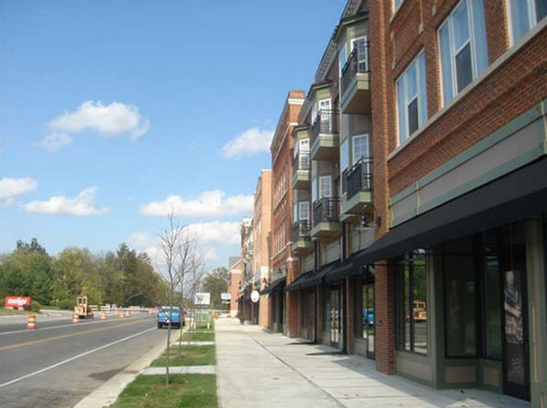 New Urbanist development and street improvements under construction on Old Meridian St.