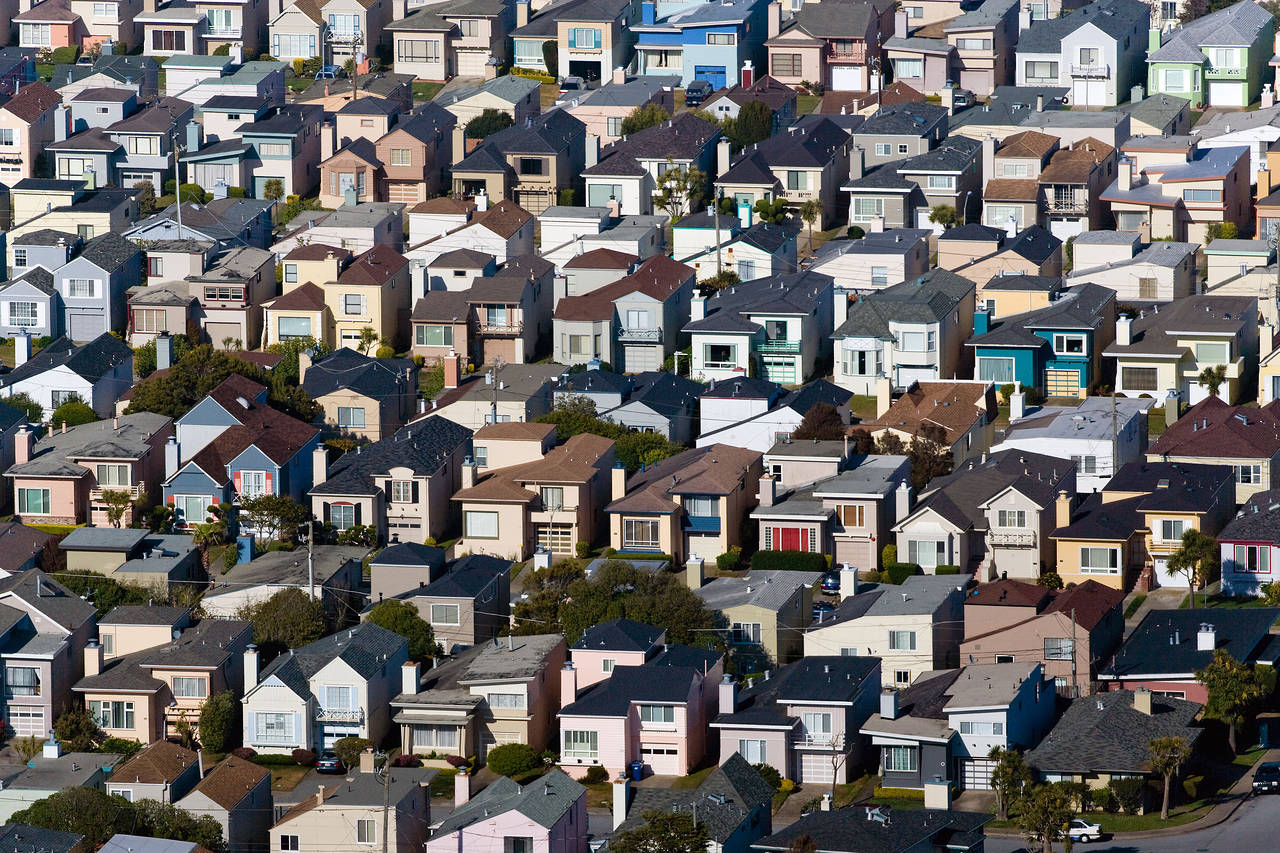 Homes in Daly City, Calif., a San Francisco suburb whose population exploded in the 1940s with the construction of low-cost housing tracts. PHOTO: ALAMY