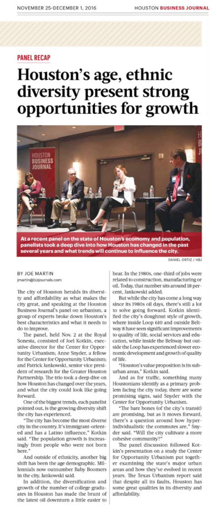 Houston Business Journal covers Urbanism Panel