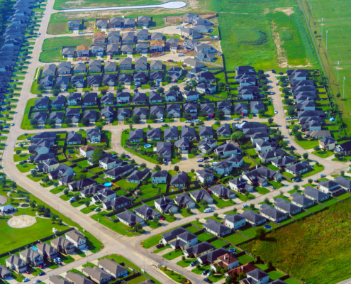 Aerial view of suburbs