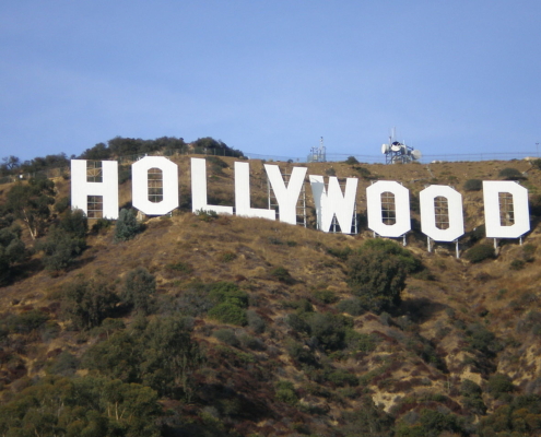 The Hollywood Sign, as seen from a nearby trail.