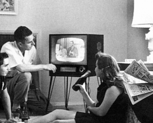 family watching television, 1958