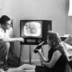 family watching television, 1958