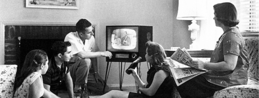 family watching television, 1958