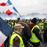 Working class protestors in Paris, France