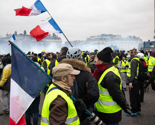 Working class protestors in Paris, France