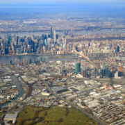 View of NYC midtown and Queens, a densely populated area