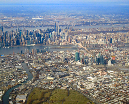 View of NYC midtown and Queens, a densely populated area