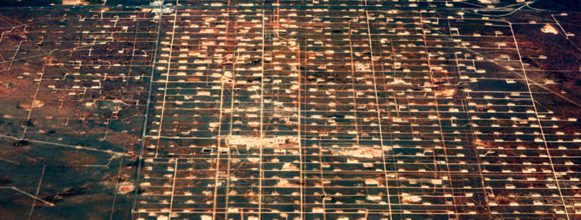 Aerial photo of energy extraction sites in Texas